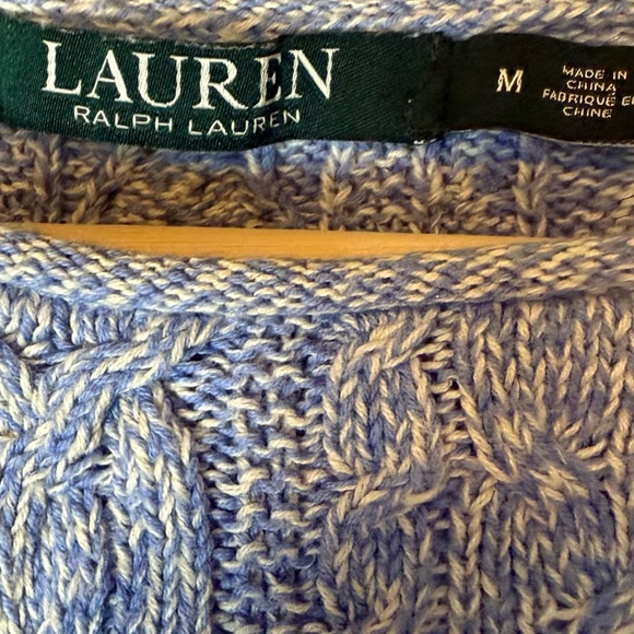 Lauren Ralph Lauren Blue Cable Knit Boatneck Long Sleeve Sweater Medium - Picture 4 of 6